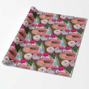 Cadeau papier d'emballage à donut rose