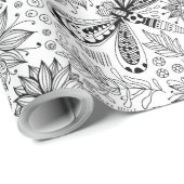 Cadeau Papier d'emballage à doodle de libellule et de fle (Coin rond)