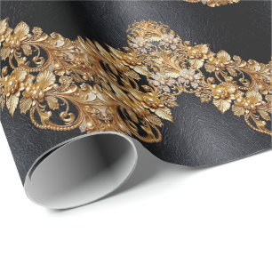 Cadeau Papier d'emballage à embellissements floraux dorés