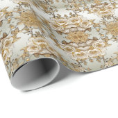 Cadeau Papier d'emballage à fleurs blanches ornées dorées (Coin rond)