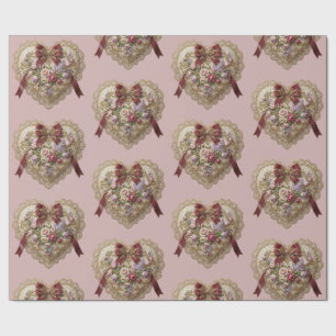 Cadeau Papier d'emballage à motif de cœur en dentelle ros