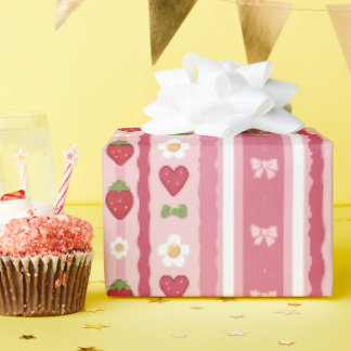 Cadeau Papier d'emballage à motif de fraise à l'aquarelle