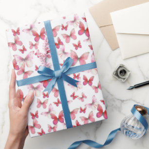 Cadeau Papier d'emballage à motif de jolis papillons roug