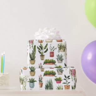 Cadeau Papier d'emballage à motif de plantes en pot à l'a