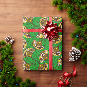 Cadeau Papier d'emballage à motif éventail vert et jaune