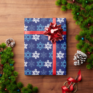 Cadeau Papier d'emballage à motif flocon de neige bleu et