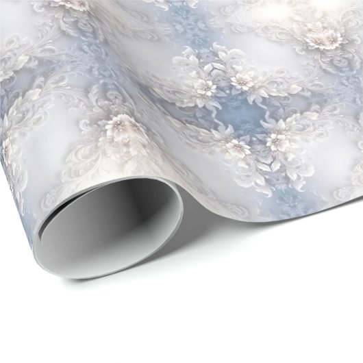 Cadeau Papier d'emballage à motif floral blanc déployé (Coin rond)