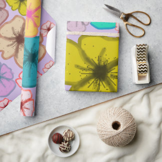 Cadeau Papier d'emballage à motif floral coloré rétro
