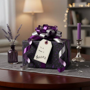 Cadeau Papier d'emballage à motif musical violet