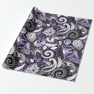 Cadeau Papier d'emballage à motif paisley blanc et violet