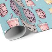 Cadeau papier d'emballage à thé boba (Coin rond)