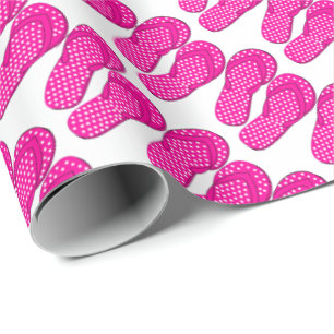Cadeau Papier d'emballage à thème de plage à tongs rose