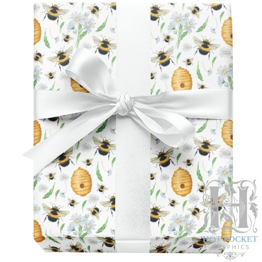 Cadeau Papier d'emballage Abeilles au miel floral
