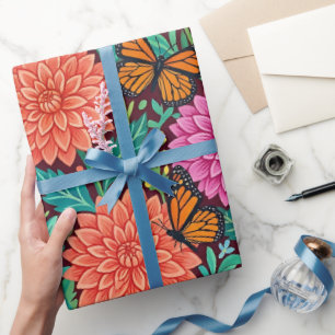 Cadeau Papier d'emballage abstrait à motif de dahlias fan