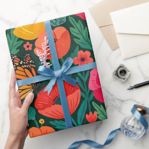 Cadeau Papier d'emballage abstrait Coquelicots Papillons