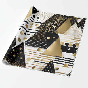 Cadeau papier d'emballage abstrait en or et en triangles 