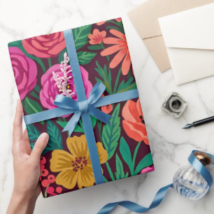 Cadeau Papier d'emballage abstrait fleurs et papillons in