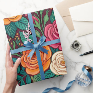 Cadeau Papier d'emballage Abstrait Fleurs Papillons Color
