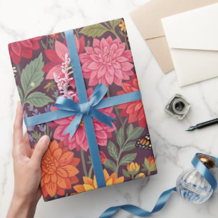 Cadeau Papier d'emballage abstrait jardin dahlias papillo