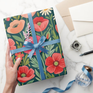Cadeau Papier d'emballage abstrait poppies papillons folk