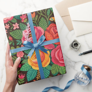 Cadeau Papier d'emballage Abstrait Roses Papillons Art Po