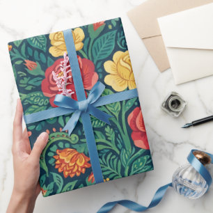 Cadeau Papier d'emballage Abstrait Roses Papillons Indien
