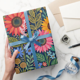 Cadeau Papier d'emballage abstrait tournesols papillons
