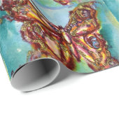 Cadeau Papier d'emballage aquarelle PAPILLON D'OR SUR FON (Coin rond)