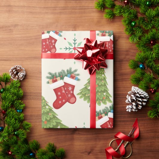 Cadeau Papier d'emballage Arbre de Noël, Bas et Flocon de (Cadeau de vacances)