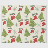 Cadeau Papier d'emballage Arbre de Noël, Bas et Flocon de (Plat)