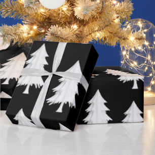 Cadeau Papier d'emballage Arbres de Noël Noir et Blanc