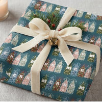 Papier d'emballage Arbres Décorés Oiseaux d'Hiver