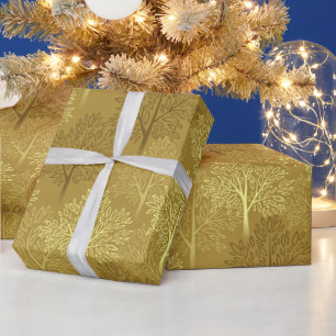 Cadeau Papier d'emballage Arbres Dorés