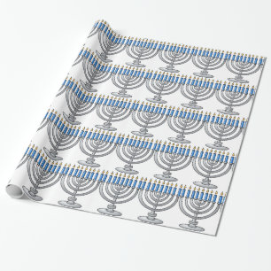 Cadeau Papier d'emballage argenté de Menorah Hanoukka