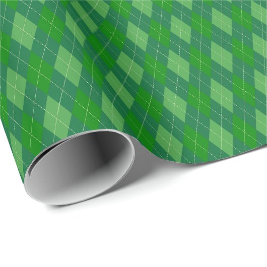 Cadeau Papier d'emballage Argyle Tons Verts (Coin rond)