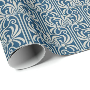Cadeau Papier d'emballage - Art Nouveau Bleu Vintage