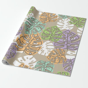 Cadeau papier d'emballage aux feuilles pastel 