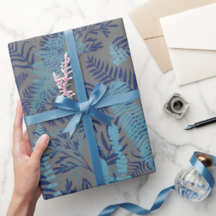 Cadeau Papier d'emballage aux fougères en bleu et turquoi
