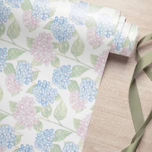 Cadeau Papier d'emballage aux hortensias floraux pastel