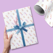 Papier d'emballage avec amour en rose, violet et b