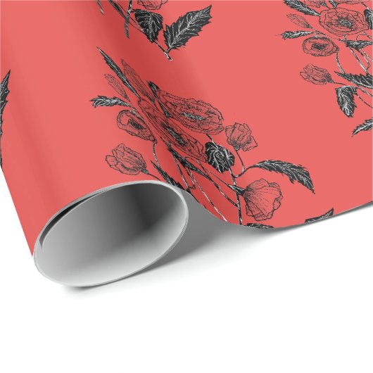 Cadeau Papier d'emballage avec Coquelicots (Coin rond)