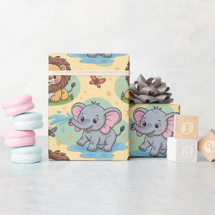 Cadeau Papier d'emballage avec des animaux de dessin anim
