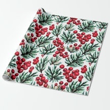 Papier d'emballage Baies de Fleur d'Hiver à l'aqua