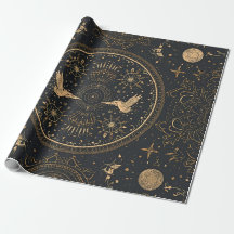 Papier d'emballage baroque or céleste