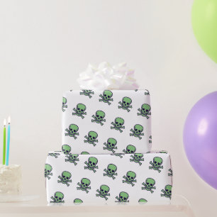 Cadeau Papier d'emballage blanc crâne vert