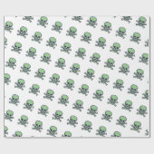 Cadeau Papier d'emballage blanc crâne vert (Plat)
