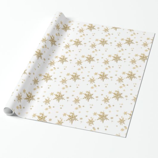 Cadeau Papier d'emballage blanc des flocons d'or (Déroulé)