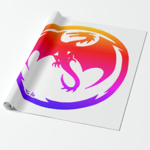 Cadeau Papier d'emballage blanc mat Neon Dragon grand