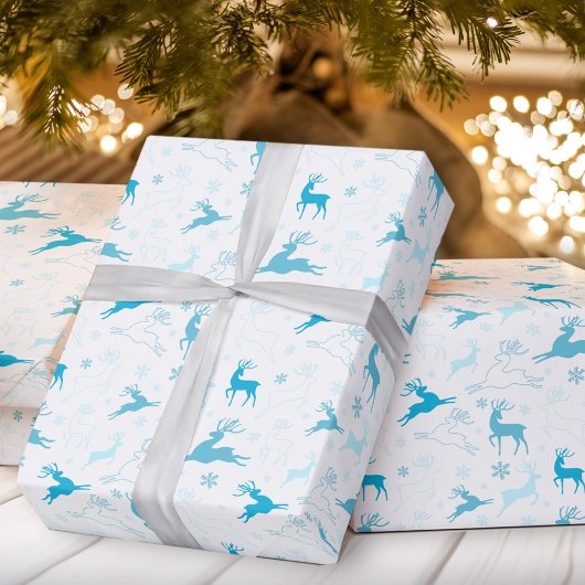 Cadeau Papier d'emballage bleu cerf de Noël