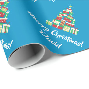 Cadeau Papier d'emballage bleu d'arbre de Joyeux Noël